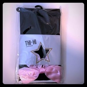 black sheer with pink bow thigh hi stockings